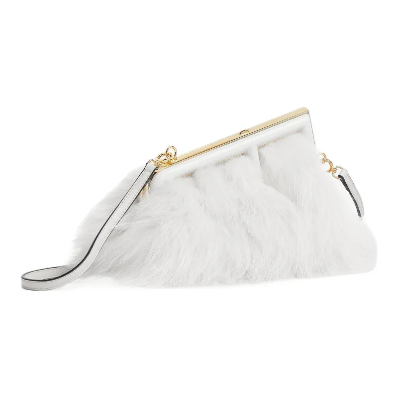 FENDI Fendi First Fox Fur With Sheepskin One Shoulder Crossbody Clutches Small Size Women's White-1