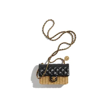 CHANEL Gold Coin Collection Lambskin Evening Bag, Crossbody Bag, Shoulder Bag Women's Black & Gold
