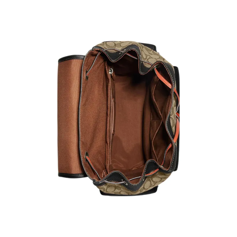 COACH Sprint Jacquard Leather With Calfskin Backpack Tubas Men's Khaki & Black-2