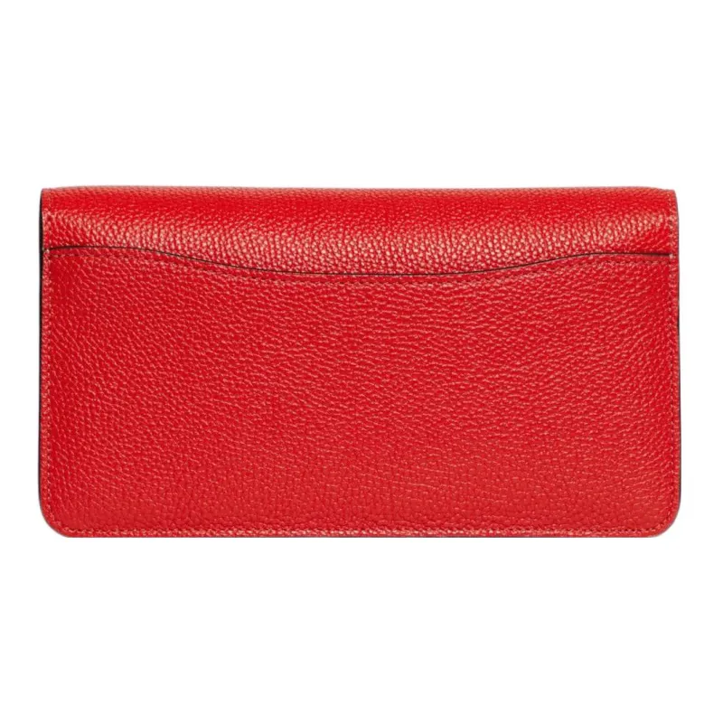 COACH Pebbled Leather One Shoulder Crossbody Clutch Trumpets Women's Red-1
