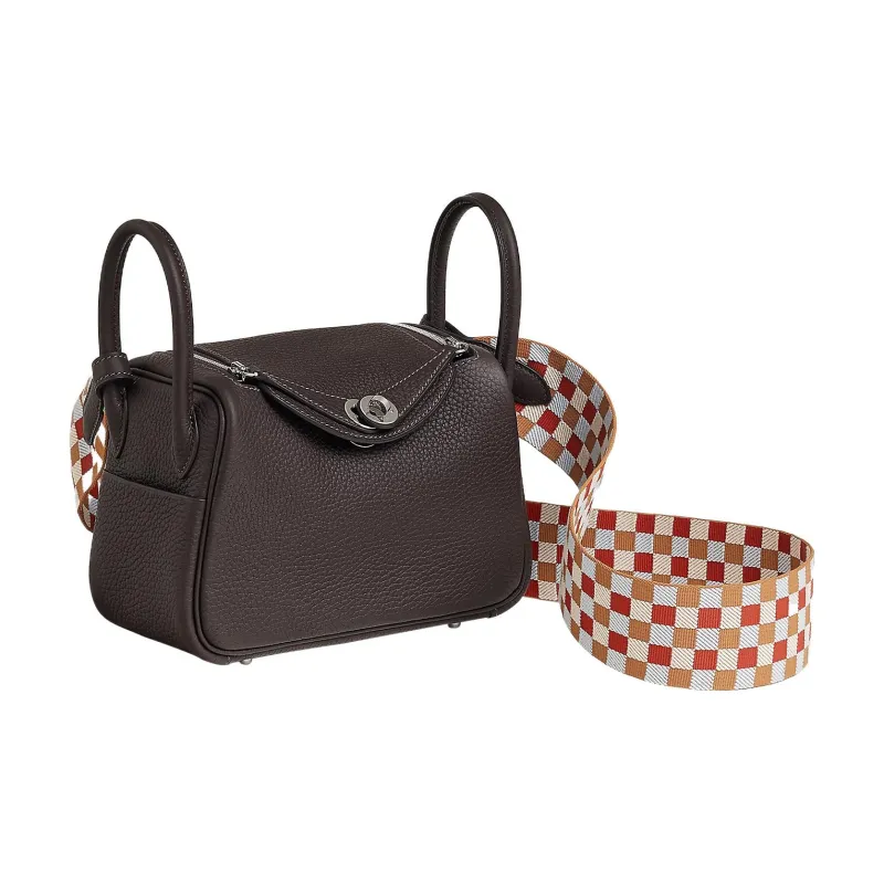 HERMES Lindy Clemence Leather Handbag Shoulder Bag Crossbody Bag Mini Women's Ebony/Tea Brown/Cream White/Dusty Blue-1