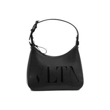 Valentino GARAVANI Calfskin Patchwork Smooth Leather Hobo Bag Handbag Shoulder Bag Crossbody Bag Small Size Men's Black