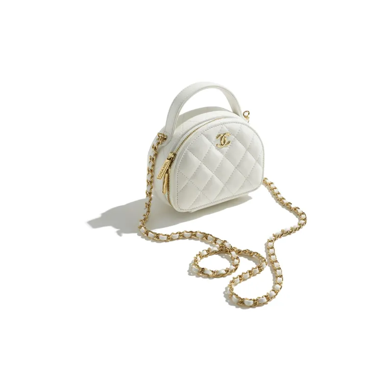 CHANEL Lambskin One Shoulder Crossbody Clutch Women's White-1