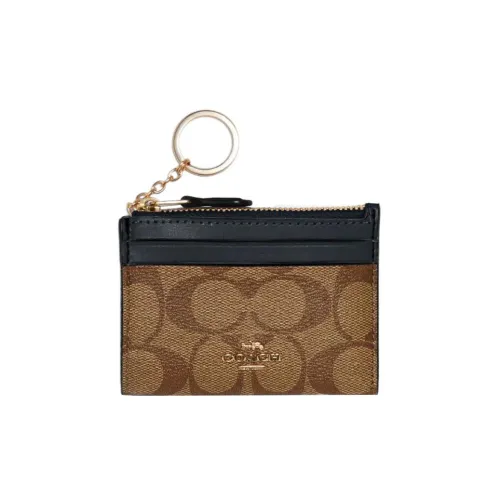 COACH Mini Id Skinny Canvas With Leather Document Wallet Card Holders Mini Women's Brown