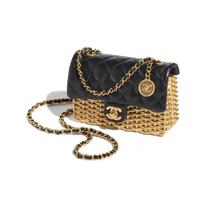 CHANEL Gold Coin Collection Lambskin Evening Bag, Crossbody Bag, Shoulder Bag Women's Black & Gold-1