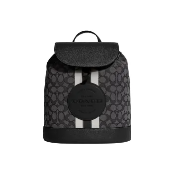 COACH Dempsey Fabric With Pebbled Leather Backpack Medium Size Women's Black