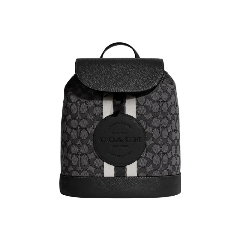 COACH Dempsey Fabric With Pebbled Leather Backpack Medium Size Women's Black-0