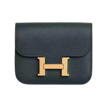 HERMES Constance Slim Evercolor Calfskin Card Holder Coin Purse Fanny Pack Women's Lululemon Green/Dream Purple