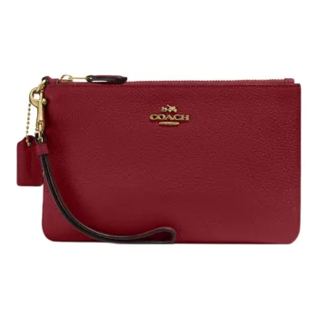 COACH Wristlet Polished Grained Leather Wrist Bags Clutches Small Size Women's Cherry Red