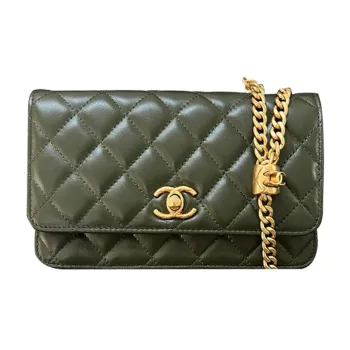 CHANEL Small Gold Ball WOC Sheepskin Prosperity Bag Chain Wallet Shoulder Bag Crossbody Bag Regular Women's Green