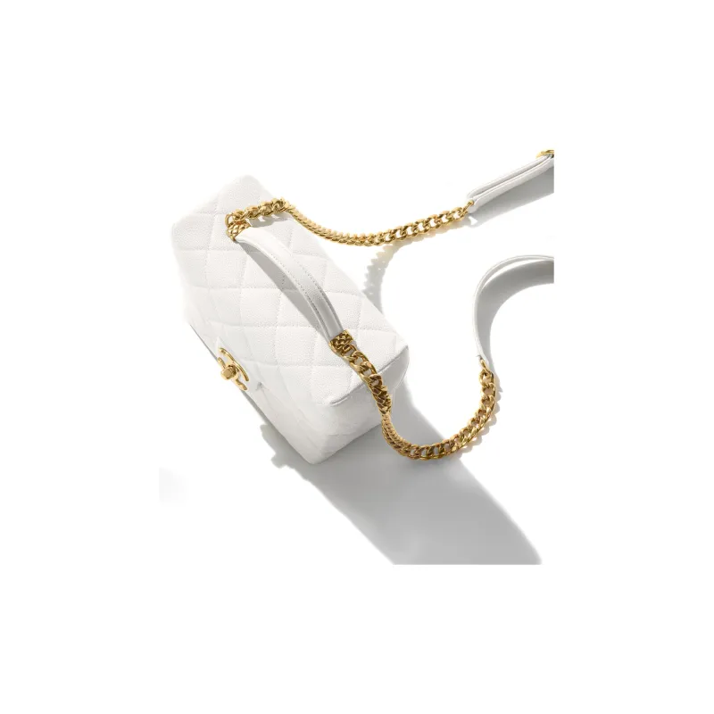 CHANEL Embossed Calfskin With Grains Portable One Shoulder Crossbody Makeup Bag Small Size Women's White-2