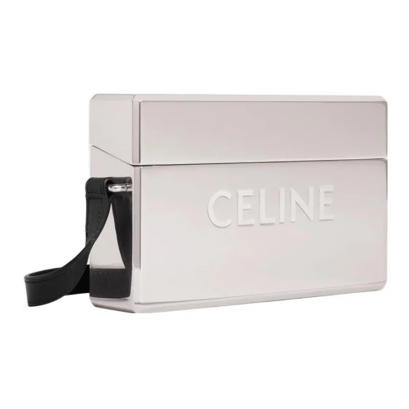 CELINE Aluminous Cow Leather Patchwork Metal Box Shoulder Bag Crossbody Bag Men's Silver/Black-2