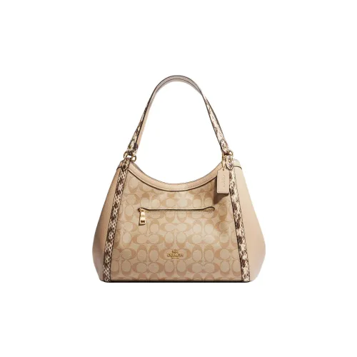 COACH Kristy Canvas With Leather One Shoulder Handbag Large Size Women's Khaki/Ivory
