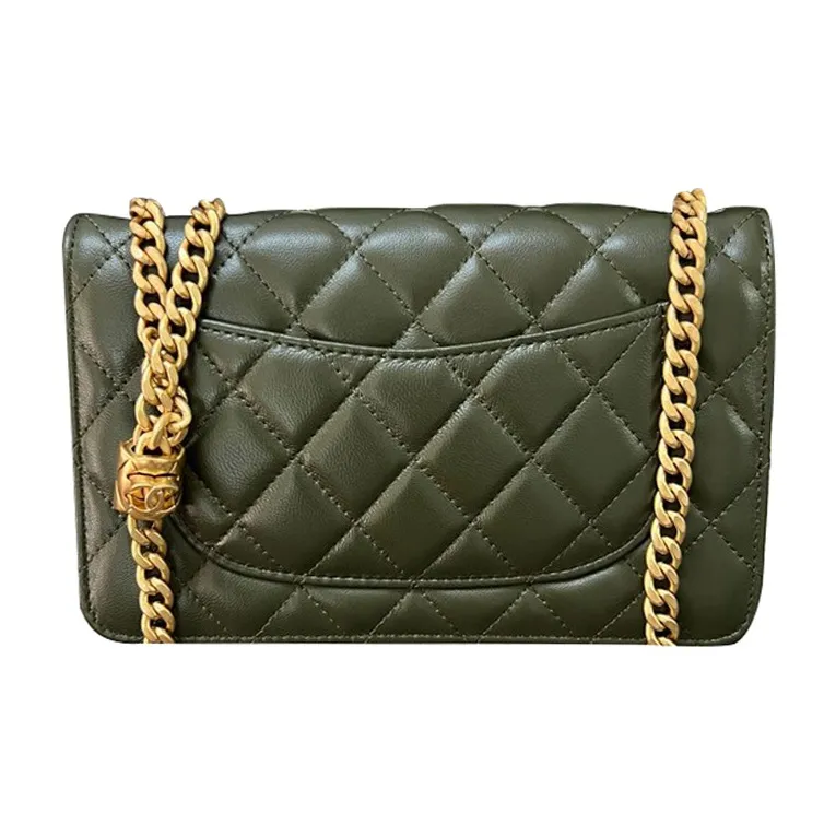 CHANEL Small Gold Ball WOC Sheepskin Wallet On Chain, Chain Wallet, Shoulder Bag, Crossbody Bag Women's Green-1
