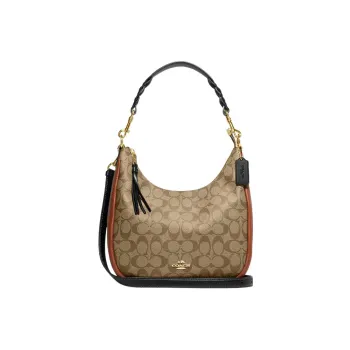COACH Jules Canvas With Pebbled Leather And Smooth Leather Handbag Shoulder Bag Crossbody Bag Large Size Women's Khaki