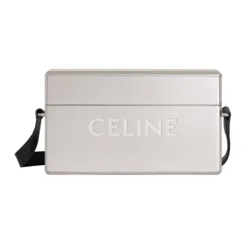 CELINE Aluminous Cow Leather Patchwork Metal Box Shoulder Bag Crossbody Bag Men's Silver/Black