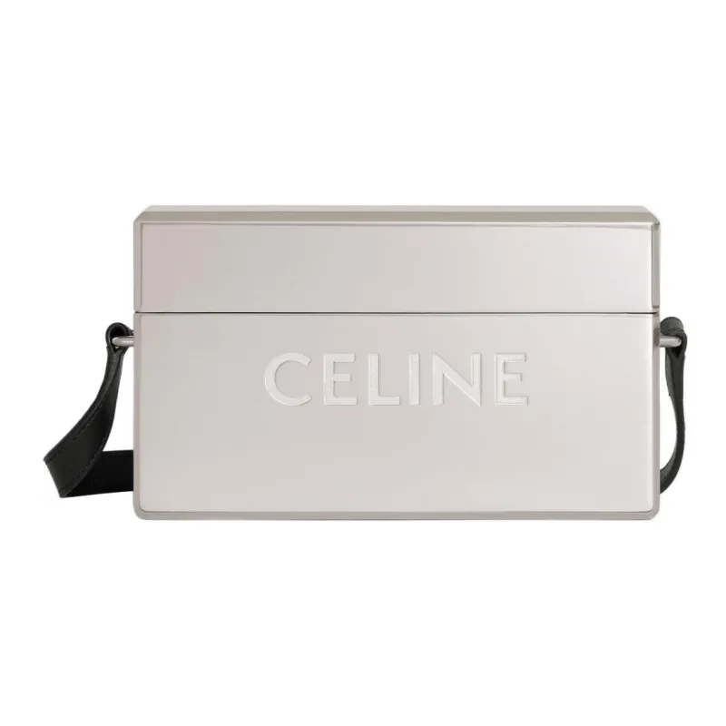 CELINE Aluminous Cow Leather Patchwork Metal Box Shoulder Bag Crossbody Bag Men's Silver/Black-0