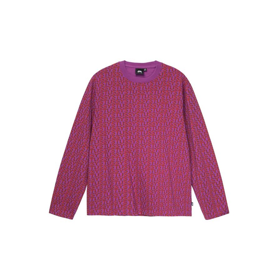Stussy Letter Stripe Long-Sleeve Crew Top Pink XL - Cheap
