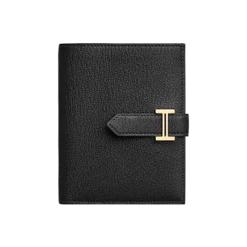 HERMES Bearn Mysore Goat Skin Card Holder Wallet Unisex Black