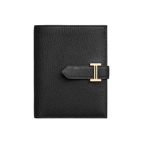HERMES Bearn Mysore Goat Skin Card Holder Wallet Unisex Black