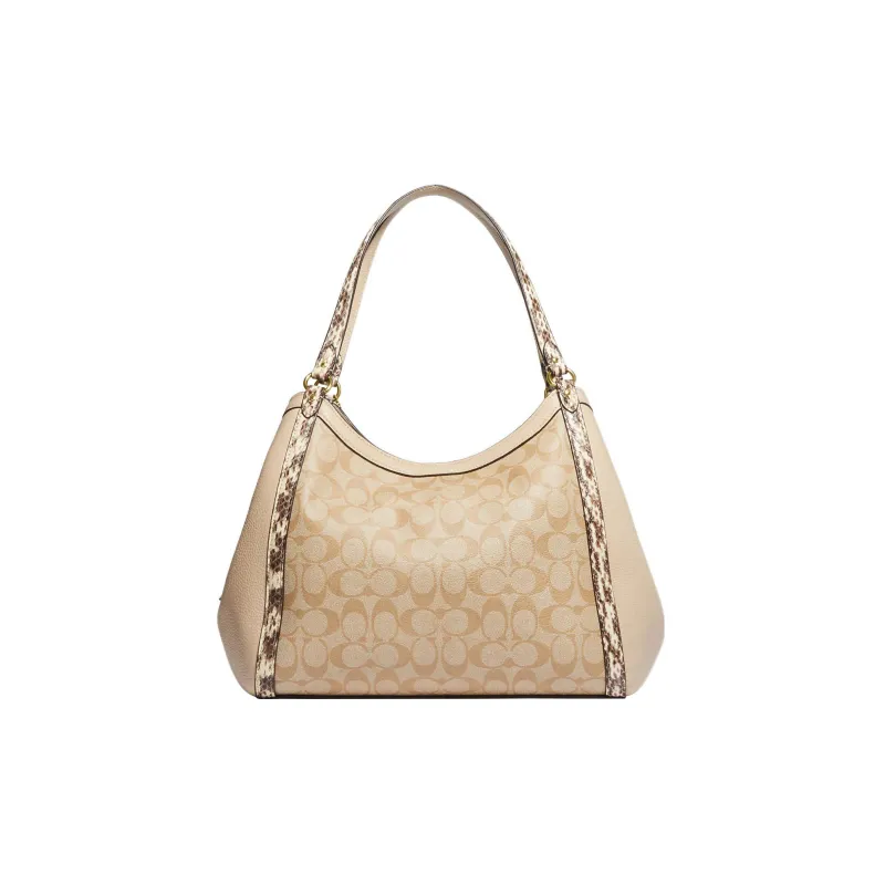 COACH Kristy Canvas With Leather One Shoulder Handbag Large Size Women's Khaki/Ivory-2