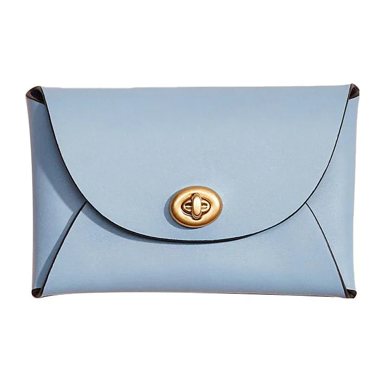 COACH Pouch Pebbled Leather Clutch Coin Purse Women's Light Blue-0