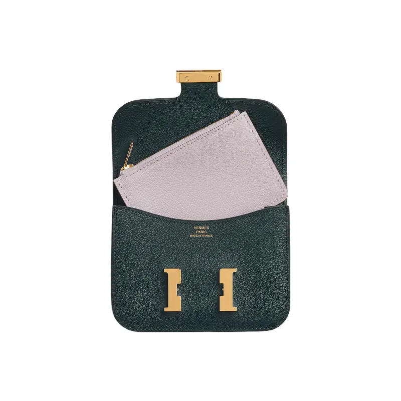 HERMES Constance Slim Evercolor Calfskin Card Holder Coin Purse Fanny Pack Women's Lululemon Green/Dream Purple-2