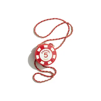 CHANEL Lambskin One Shoulder Crossbody Clutch Women's Red & White