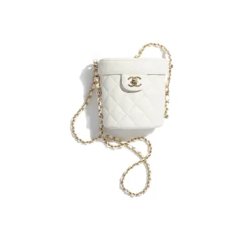 CHANEL Sheepskin Shoulder Bag, Crossbody Bag, Makeup Bag Trumpets Women's White