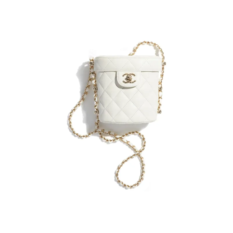 CHANEL Sheepskin Shoulder Bag, Crossbody Bag, Makeup Bag Trumpets Women's White-0
