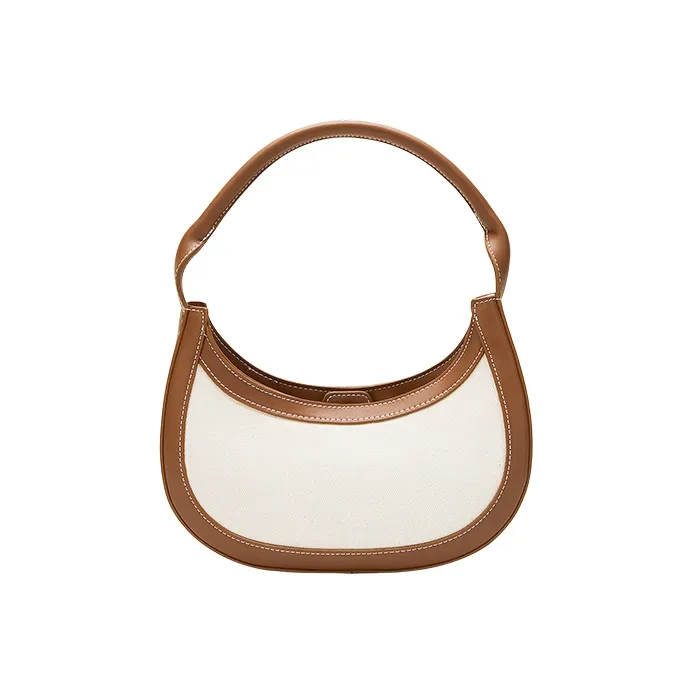 JANE KLAIN Synthetic Leather + Fabric Crescent Bag Shoulder Bag Handbag Medium Size Women's Ecru/Khaki/Black-1