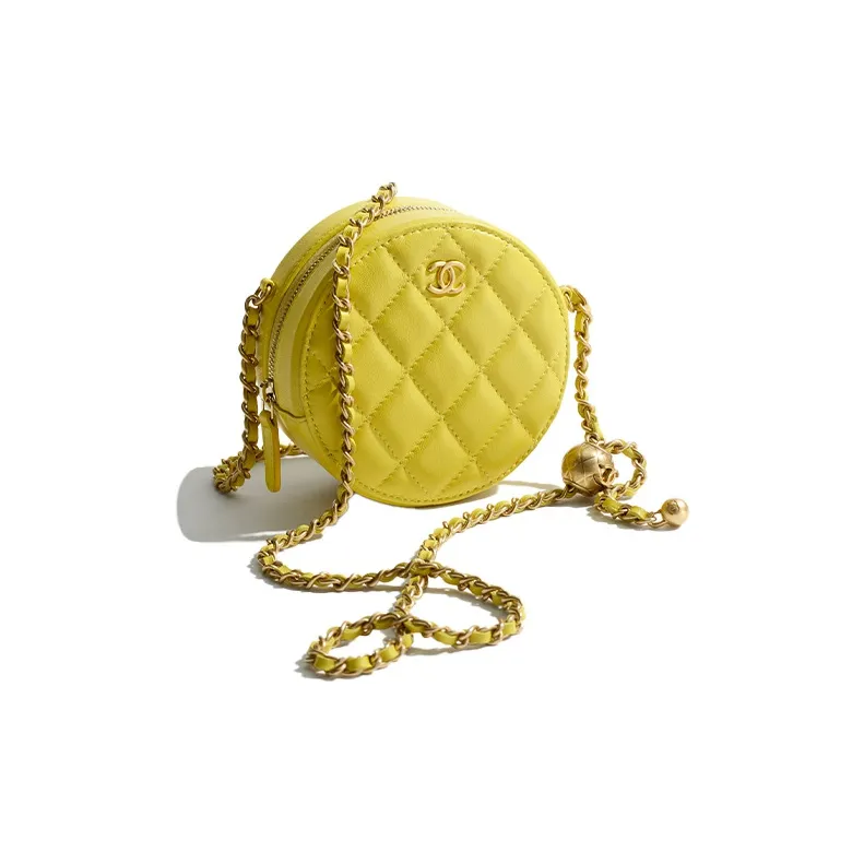 CHANEL Sheepskin Round Bag, Handheld Shoulder Bag, Crossbody Bag Women's Yellow-1