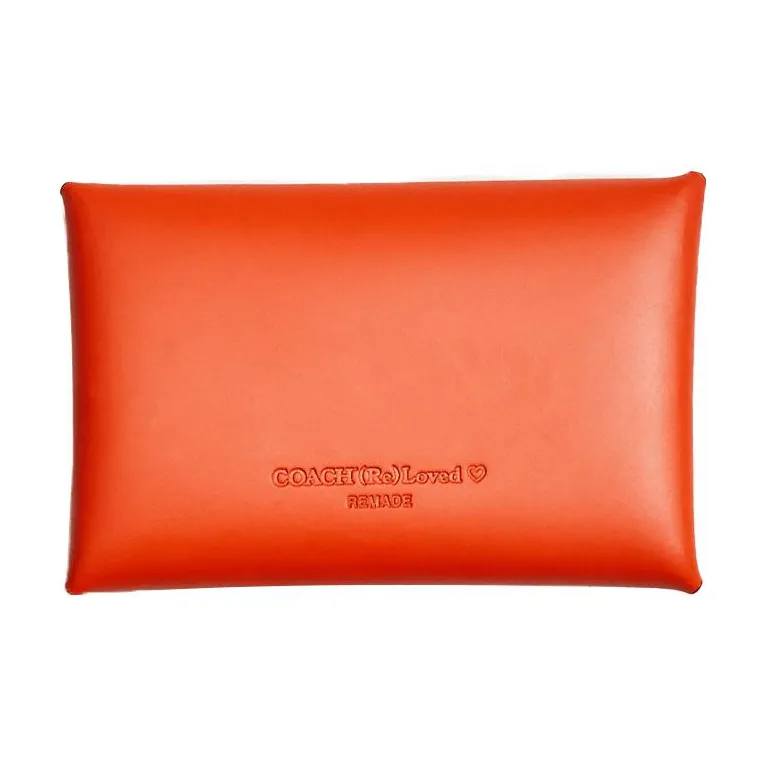 COACH Pouch Pebbled Leather Clutch Coin Purse Medium Size Women's Orange Red-1