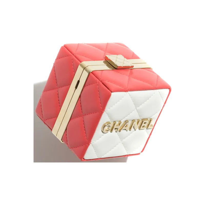 CHANEL Lambskin One Shoulder Crossbody Clutch Women's Pink/White-4