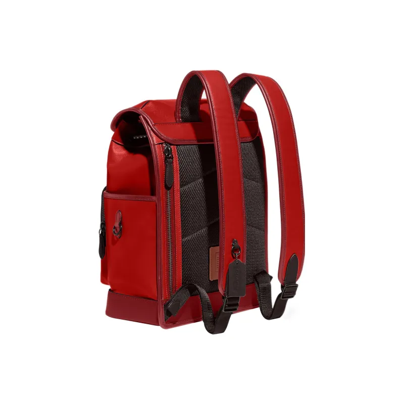 COACH League Cow Leather With Textile Backpack Large Size Men's Red-2
