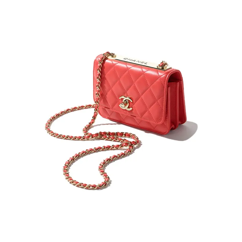 CHANEL Sheepskin One Shoulder Crossbody Clutch Women's Red-1