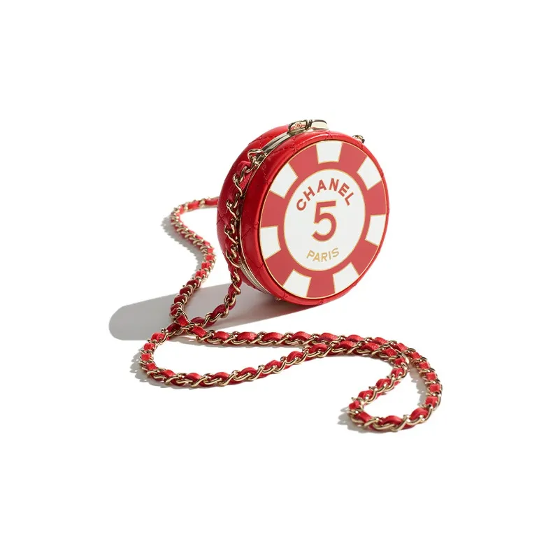 CHANEL Lambskin One Shoulder Crossbody Clutch Women's Red & White-1