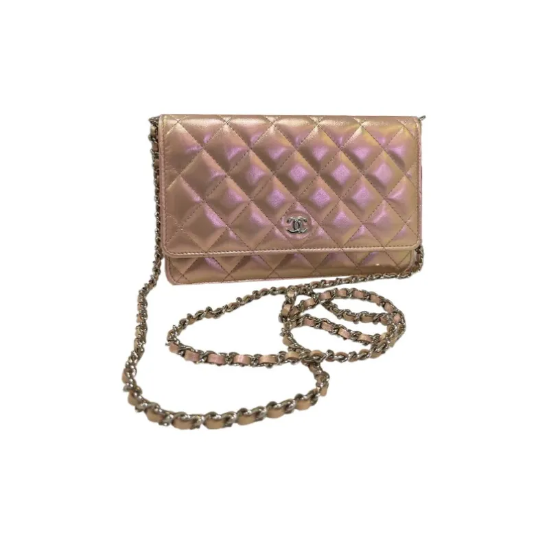 CHANEL WOC Calfskin Crossbody Bag, Shoulder Bag Women's Pearlescent Light Pink Red-0
