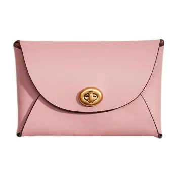 COACH Pouch Pebbled Leather Clutch Coin Purse Medium Size Women's Pink