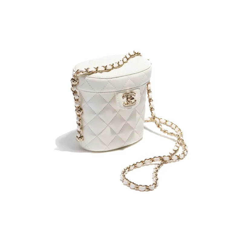 CHANEL Sheepskin Shoulder Bag, Crossbody Bag, Makeup Bag Trumpets Women's White-1