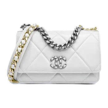 CHANEL 19BagWOC Lambskin Wallet On Chain Flap Bag, Portable Crossbody Bag, Shoulder Bag Women's White