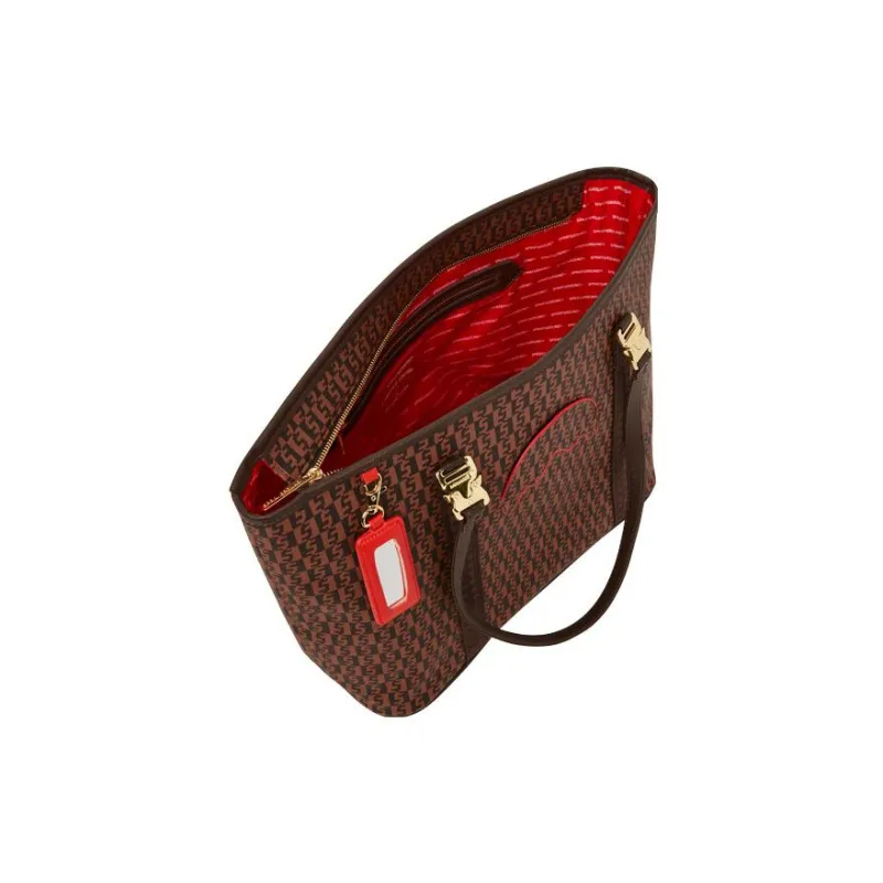 SPRAYGROUND Fabric With Vegan Leather Tote Bag, Shopping Bag, Shoulder Bag, Handbag Regular Women's Brown-3