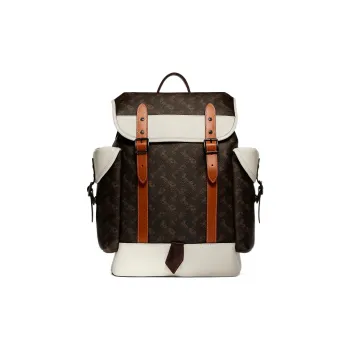 COACH Hitch Coated Canvas With Polished Pebbled Leather And Refined Calfskin Backpack Large Size Men's Brown & White