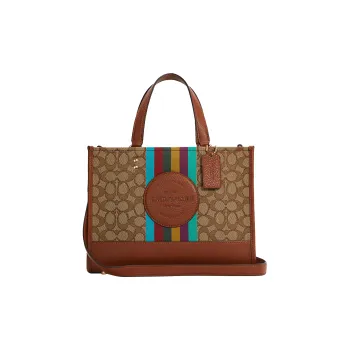 COACH Dempsey Fabric With Pebbled Leather Shoulder Bag, Crossbody Bag, Handbag Tubas Women's Khaki/Rosewood