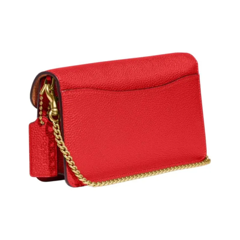 COACH Pebbled Leather One Shoulder Crossbody Clutch Trumpets Women's Red-2