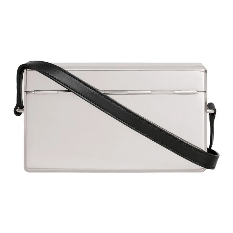 CELINE Aluminous Cow Leather Patchwork Metal Box Shoulder Bag Crossbody Bag Men's Silver/Black-1