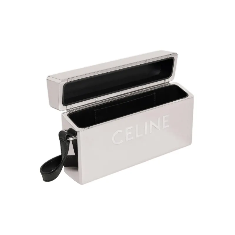 CELINE Aluminous Cow Leather Patchwork Metal Box Shoulder Bag Crossbody Bag Men's Silver/Black-3
