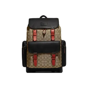 COACH Sprint Jacquard Leather With Calfskin Backpack Tubas Men's Khaki & Black