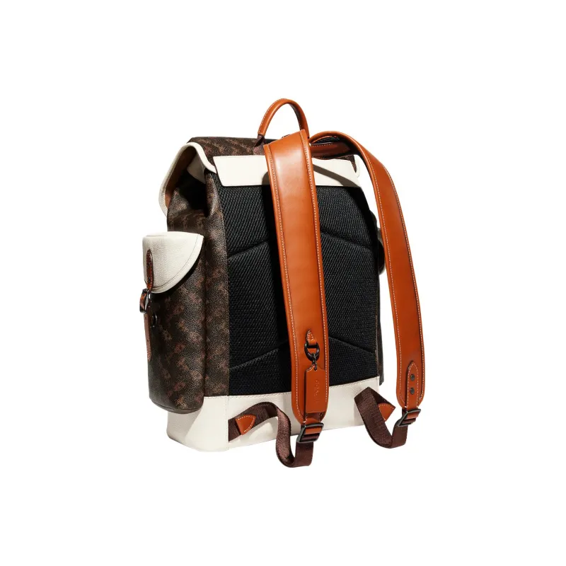 COACH Hitch Coated Canvas With Polished Pebbled Leather And Refined Calfskin Backpack Tubas Men's Brown & White-2