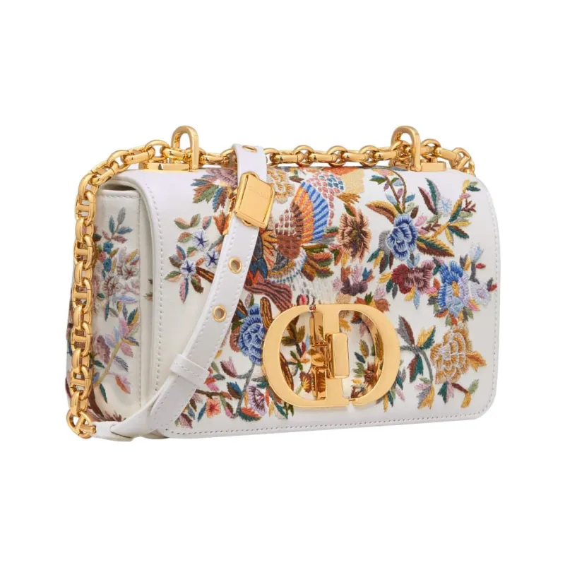 DIOR Caro Sheepskin Patchwork Embroidery Handheld Shoulder Bag Crossbody Bag Small Size Women's White-2